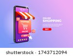 shopping online on mobile phone ... | Shutterstock .eps vector #1743712094