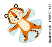 Cute Cartoon Striped Red Tiger. ...