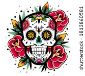 Mexican Roses Skull. Vector...