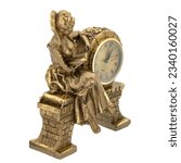 Small photo of Antique Marble Bronze golden Retro Mantel Vintage Table clock isolated with Decorative figurine sculpture. Empire Style Decorative Time Pieces Statue for Living Room and Bedrooms.