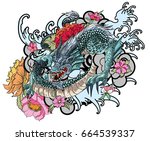 full color asian dragon tattoo  ... | Shutterstock .eps vector #664539337