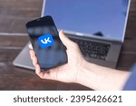 Small photo of WROCLAW, POLAND - NOVEMBER 26, 2023:VK logo, Russian technology company, displayed on iPhone screen