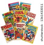 Small photo of Italy - 1970-1975: first edition of Marvel comic books, cover of Hulk, Daredevil, Spider-Man, Thor, Fantastic 4, Captain America, Conan, Defenders