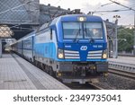 Small photo of Dresden, Saxony Germany - AUG 15,2023: The blue electric loco of Ceske drahy (CD) waiting for the next deployment in Dresden Main Stat
