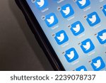 Small photo of Vancouver, CANADA - Dec 3 2022 : Conceptual image of a lot of Twitter app icons with delete badge seen on an iPhone. Elon Musk's Twitter Mass Layoff concept image.