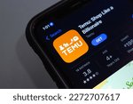 Small photo of Vancouver, CANADA - Mar 8 2023 : An US-based online marketplace Temu app seen in App Store on iPhone screen. Temu, LLC is a subsidiary of China based PDD Holdings Inc., (which also owns Pinduoduo)