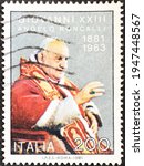 Small photo of Rome, circa 1981: stamp issued by the Italian Post Office to commemorate the hundredth anniversary of the birth of Pope John XXIII, Angelo Roncalli.