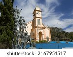 Small photo of Santo Antonio do Pinhal, Sao Paulo, Brazil - Jun, 14, 2022: Santo Antonio do Pinhal Church and modern sculpture made by Odette Eid.