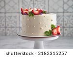 Birthday cake with beautiful decor. Dessert to order from the confectioner. birthday cake for mom
