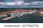 Wide cityscape panorama of Aabenraa, city in Southern Denmark (Syddanmark). Aerial panoramic view.