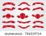 ribbon banner set. red ribbons... | Shutterstock .eps vector #756319714