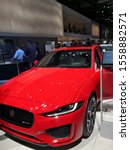 Small photo of Frankfurt, Germany, September 11-2019: Jaguar XE R-Dynamic P300 AWD HSE IAA Messe 2019