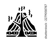 Stratovolcano Lava Glyph Icon...