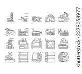 steel production industry metal icons set vector. factory iron, metallurgy industrial manufacturing, equipmen technology, construction steel production industry metal black contour illustrations