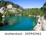 limestone Adrspach rock town and quarry lake - national natural landmark - National park of Adrspach-Teplice rocks