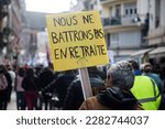 Small photo of Strasbourg - France - 11 March 2023 - people protesting with placard in french : on ne battra pas en retraite, in english : we won't retreat