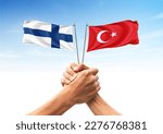 Small photo of Finland and Turkey Flags. Allies and friendly countries, unity, solidarity, handshake, cooperation Turkish: Finlandiya ve Turkiye Bayraklari. Muttefik ve dost ulke