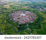 Aerial drone view of the Fortress of Palmanova in Italy. Unesco World Heritage. Venetian Works of Defence.