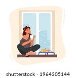girl breakfast  home relaxation.... | Shutterstock .eps vector #1964305144
