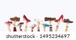 many hands up and holding many... | Shutterstock . vector #1495234697