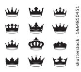 set of black vector king crowns ... | Shutterstock .eps vector #1664850451