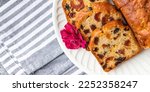 Small photo of fruit cake dessert traditional pastry dried fruits, nuts meal food snack on the table copy space food background rustic top view
