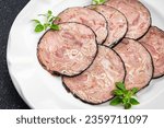 Small photo of sausage pork offal meat pork stomach, pork neck, offal meal food Andouille snack on the table copy space food background rustic top view