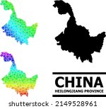 Spectral gradient star mosaic map of Heilongjiang Province. Vector colored map of Heilongjiang Province with spectrum gradients.