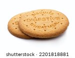 Digestive oatmeal biscuits stack isolated on white background
