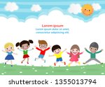 kids jumping on the park ... | Shutterstock .eps vector #1355013794