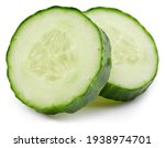 Cucumber slice isolated on white background. Cucumber on white. Cucumber with clipping path