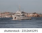 Small photo of PORTSMOUTH, UK – 23RD JAN 2023: The Leopard class French naval training ship FS GUEPARD departing from the Naval Base.