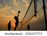 Beach Volleyball Silhouette At...