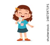 happy kid drink milk vector... | Shutterstock .eps vector #1487397191