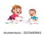 cute little girl drawing... | Shutterstock .eps vector #2025685841