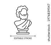 Ancient statue linear icon. Art history. Ancient greek sculpture. Sculpted philosopher bust. Thin line customizable illustration. Contour symbol. Vector isolated outline drawing. Editable stroke