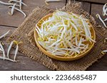 Bean sprouts on wooden plate