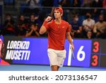 Small photo of 2021-11-10 - Next Gen ATP Finals Milan - Musetti Lorenzo (ITA) in action against Gaston Hugo (FRA) at Next Gen ATP Finals Milan