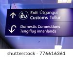 Domestic connections and exit sign at Keflavik international airport, Iceland.