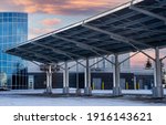 Small photo of A solar carport for producing renewable energy and electric vehicle charging is a green alternative in Airdrie Alberta Canada.