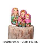 Babushka Dolls Arranged On Wood ...