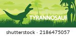 Prehistoric Landscape BC. Dinosaur Tyrannosaurus in habitat. prehistoric creature. Vector graphics