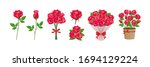 red rose flower set isolated on ... | Shutterstock .eps vector #1694129224