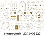 Gold glitter and sun burst design. Vector illustration frame set. Collection of design elements. (Translation: glitter, sun rays)
