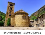 Small photo of Romanesque church with bell-filled tower in the mountain village of Beget, Catalonia, Girona.