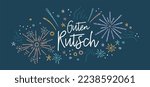 Small photo of Cute hand drawn New Years banner with fireworks and German type saying "Happy New Year", great for banners, cards, invitations