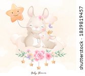 cute doodle bunny with floral... | Shutterstock .eps vector #1839819457