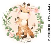 cute doodle giraffe with floral ... | Shutterstock .eps vector #1847862151