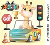 cute doodle giraffe with racing ... | Shutterstock .eps vector #1982321204