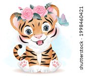 cute doodle tiger with... | Shutterstock .eps vector #1998460421